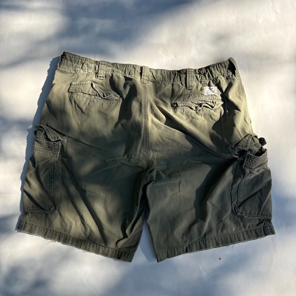 Polo Ralph Lauren Mens 42 Cargo Shorts Olive Green Distressed Classic Fit Cotton